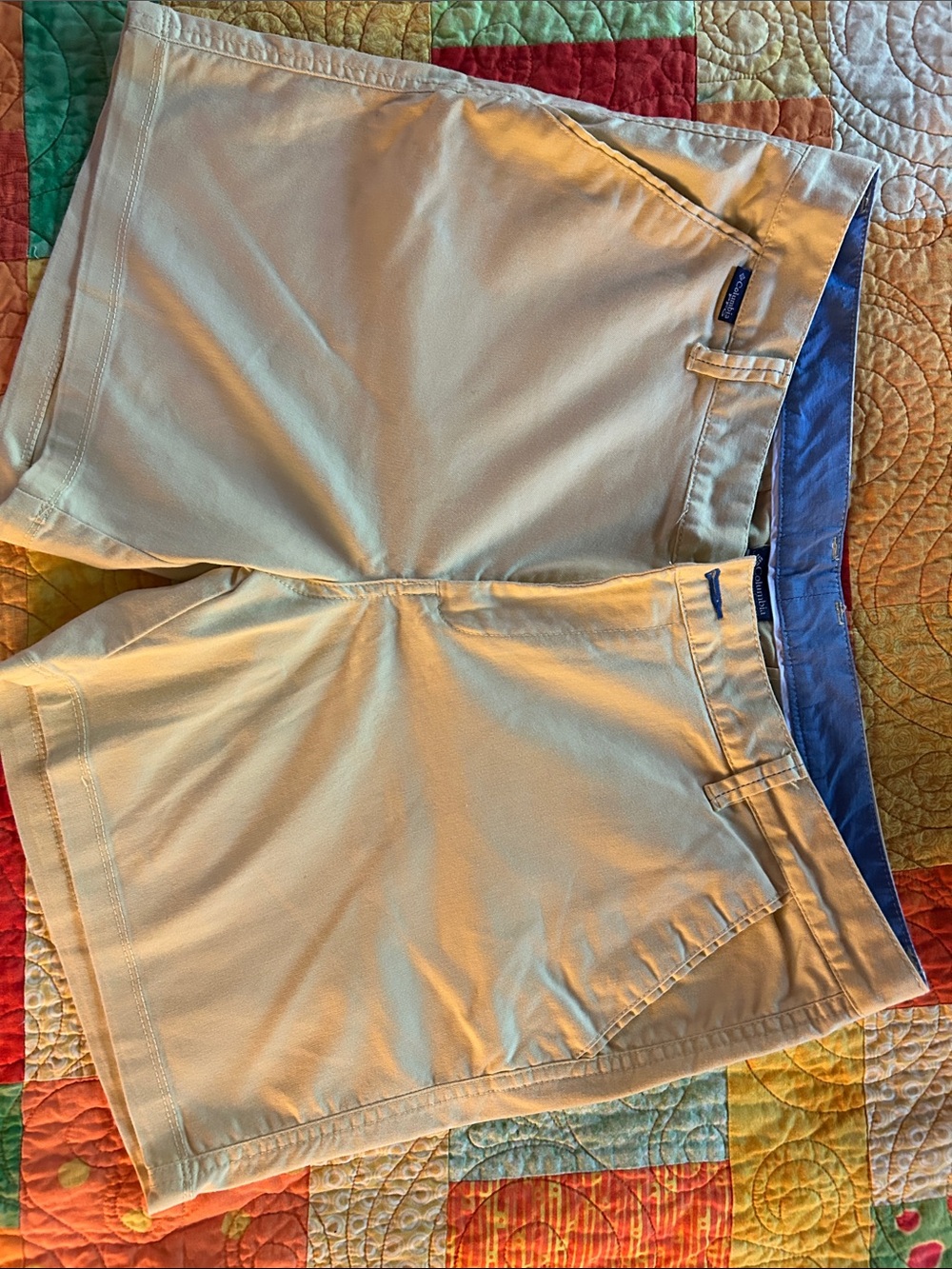 Columbia Women's Yellow Flat-Front Shorts with Blue Waistband
